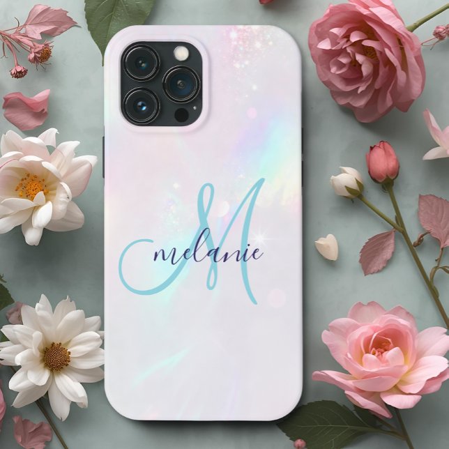 Chic Holographic Iridescent Monogram Case-Mate iPhone Case (Creator Uploaded)