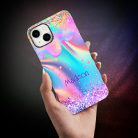 Chic holographic unicorn dripping glitter monogram