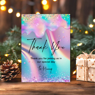 Chic Holographic Unicorn Glitter Drips Thank You Card