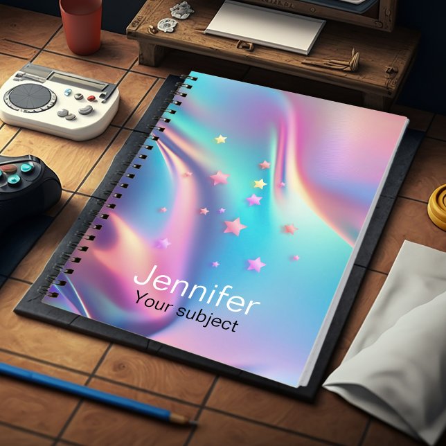 Chic holographic unicorn stars monogram notebook (Creator Uploaded)