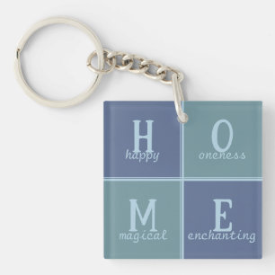 Chic "HOME" in Blue and Grey Hues Key Ring