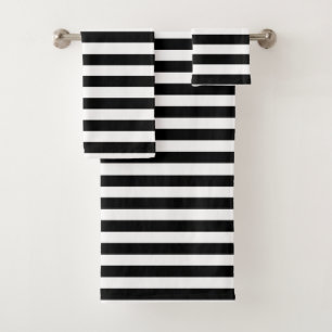 Chic Horizontal Stripes Black And White Striped  Bath Towel Set