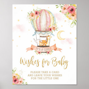 Chic Hot Air Balloon Cute Animals Wishes for Baby Poster