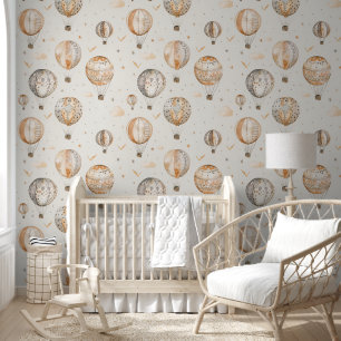 Chic Hot Air Balloons Neutral Brown  Wallpaper