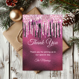 Chic hot pink black drippings glitter card