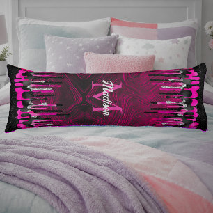 Chic hot pink black glitter drips monogram body cushion