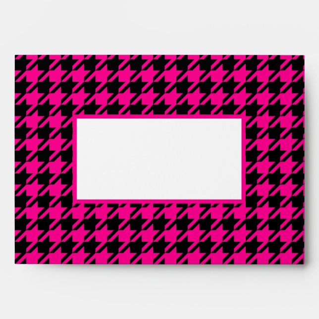 Chic Hot Pink Black Houndstooth Envelope (Front)