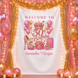 Chic Hot Pink Confetti 30th Birthday Backdrop Tapestry