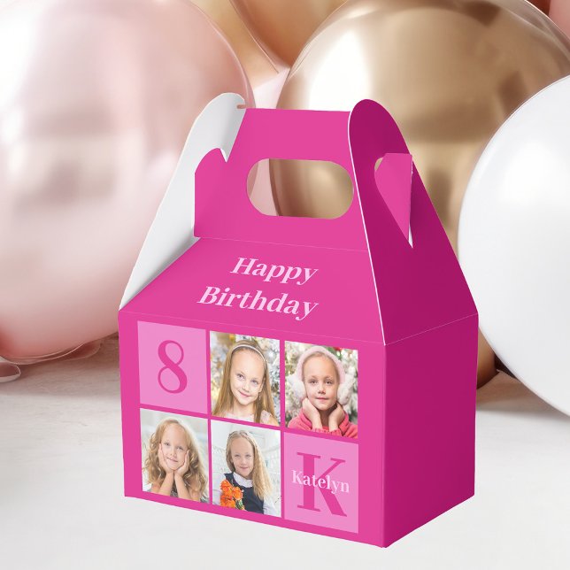 Chic Hot Pink Custom Girls Photo Birthday Party Favour Box (Creator Uploaded)