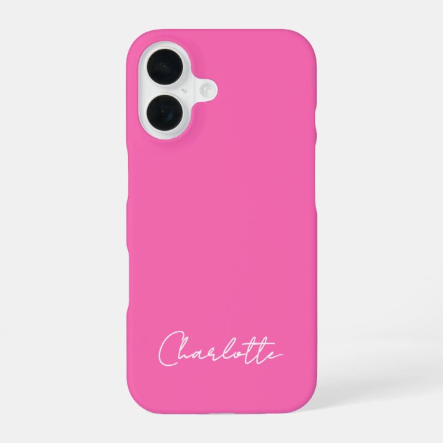 Chic Hot Pink Custom Name Script  iPhone 16 Case (Back)