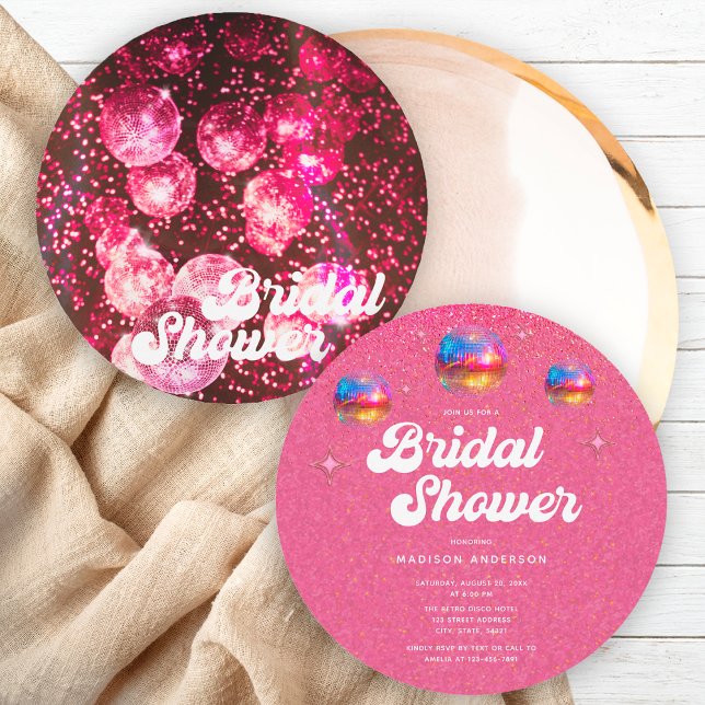 Chic Hot Pink Glitter Disco Ball Bridal Shower Invitation (Creator Uploaded)