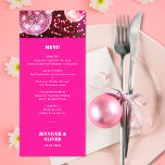 Chic Hot Pink Glitter Retro Disco Balls Wedding Menu<br><div class="desc">Do you love the 80s? Do you love disco balls? The Chic Hot Pink Glitter Retro Disco Balls Wedding Menu features colourful disco balls surrounded by shiny pink glitter digital effect. This chic pink wedding menu is perfect for a fun and funky retro-themed wedding.</div>