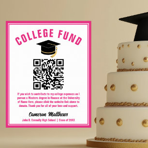 Chic Hot Pink Graduate College Fund QR Code Poster