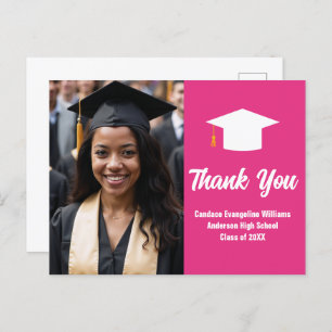 Chic Hot Pink Graduation Photo Custom Thank You Postcard