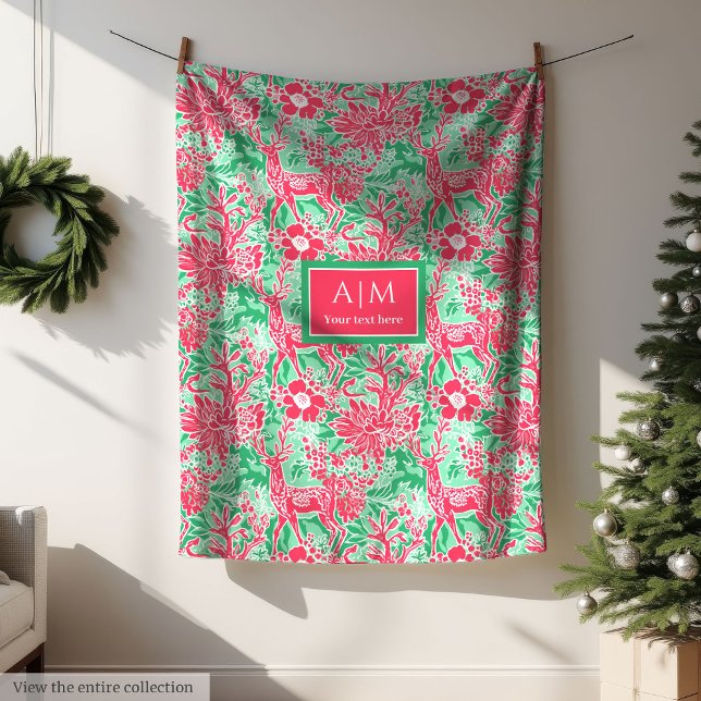 Chic hot pink green watercolor preppy festive fleece blanket (Chic hot pink green watercolor preppy festive Fleece Blanket)