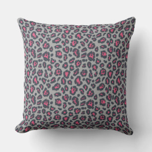 Chic Hot Pink Grey Leopard Print Pattern Cushion