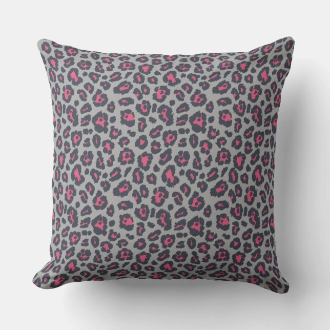 Chic Hot Pink Grey Leopard Print Pattern Cushion (Front)