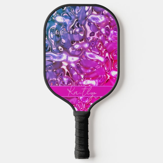 Chic Hot Pink Purple Handwritten Signature Name Pickleball Paddle (Front)