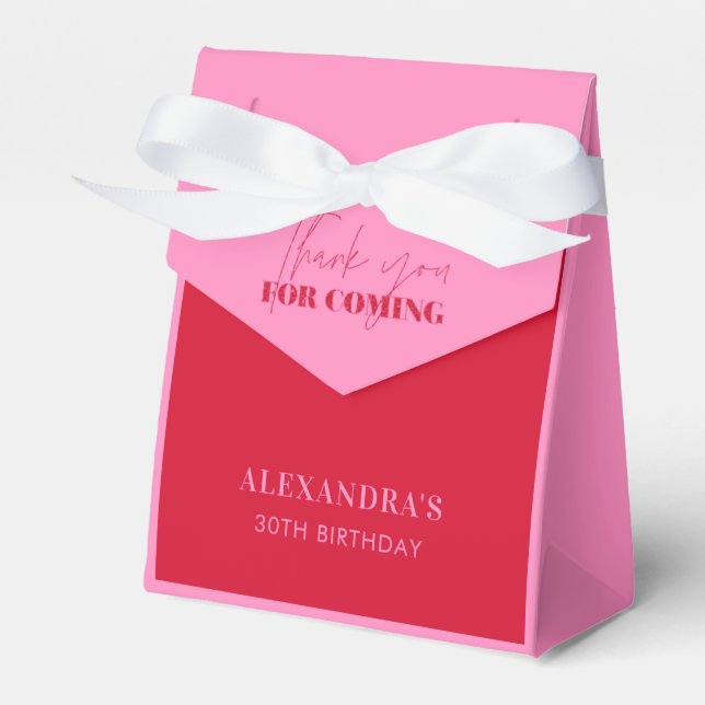 Chic Hot Pink Red Glitter Birthday Thank You Favour Box (Front Side)