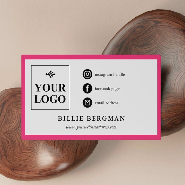 Chic Hot Pink White Social Media Business Card (Creator Uploaded)