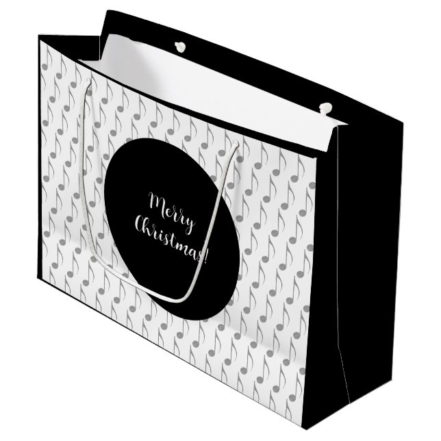 Chic Houndstooth Musical Notes Merry Christmas Large Gift Bag (Front Angled)