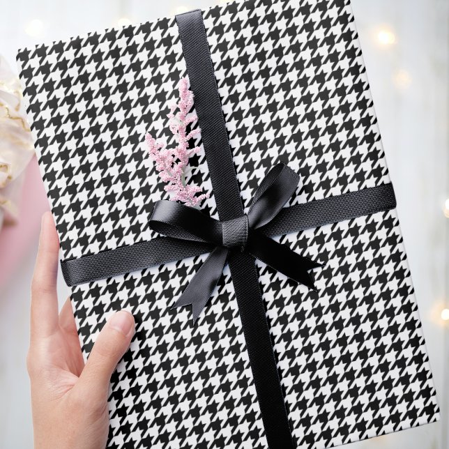 Chic Houndstooth Pattern Black & White Birthday Wrapping Paper (Creator Uploaded)