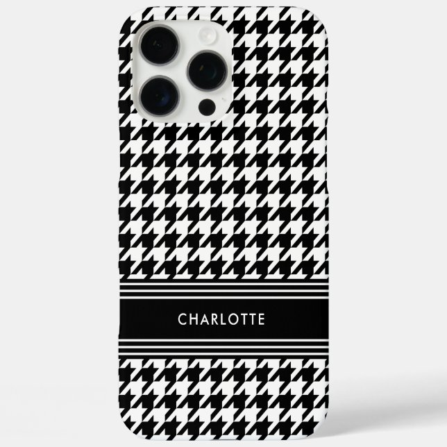 Chic Houndstooth Pattern Name Black White Case-Mate iPhone Case (Back)