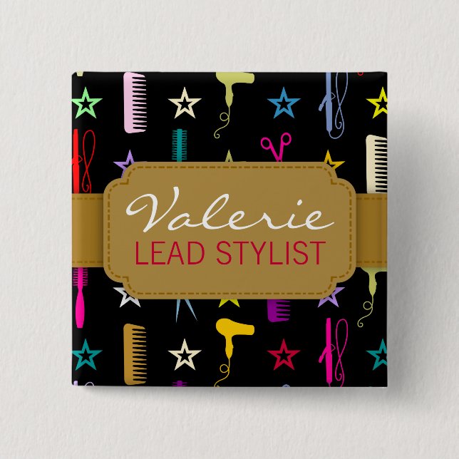 Chic Hues Multicolor Custom Hair Salon Name Badge (Front)