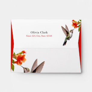Chic Hummingbird and Orange Flower Wedding Envelope