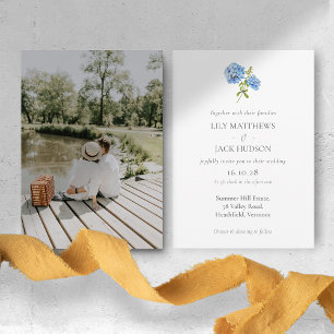 Chic Hydrangea Couple Photo Wedding Invitation