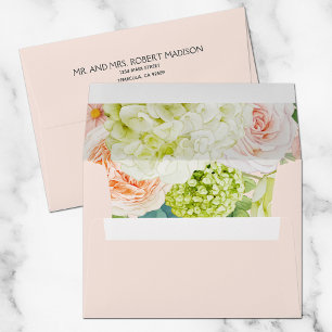 Chic Hydrangea Roses Floral Lined Pink Envelope
