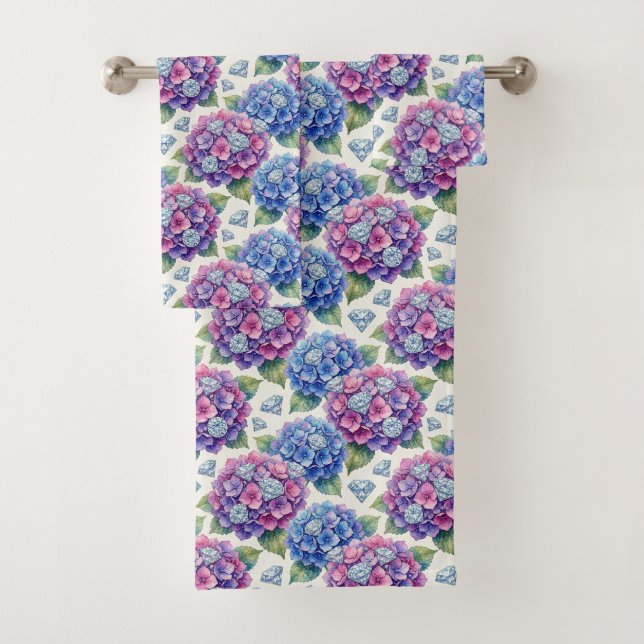 Chic Hydrangeas and Diamonds Towel Set (Insitu)