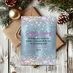 Chic ice blue glitter Christmas new year greeting Card