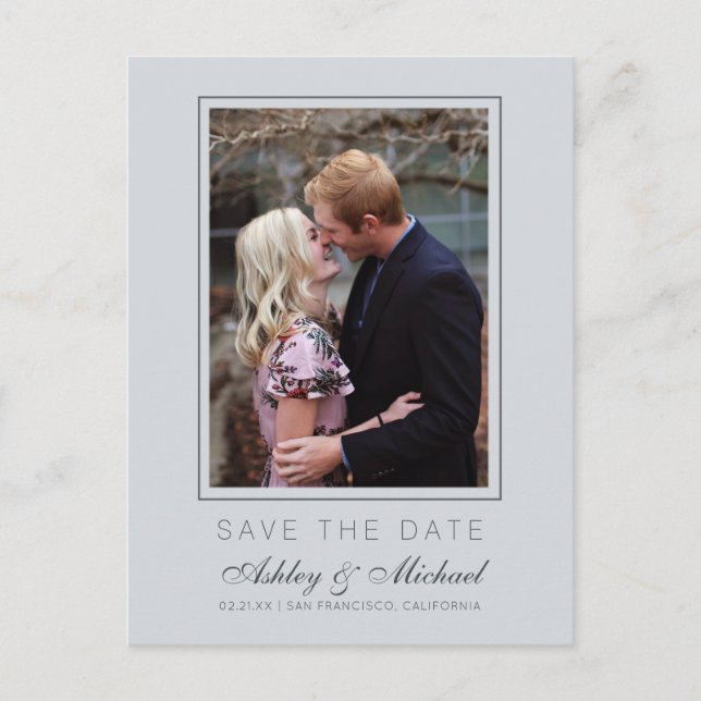 Chic Ice Blue Save the Date Engagement Photo Announcement Postcard (Front)
