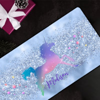 Chic ice blue unicorn glitter stars monogram