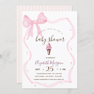 Chic Ice cream Bow Striped Baby Shower Invitation