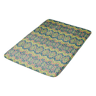 Chic Ikat Colourful Ethnic Pattern on Blue Bath Mat