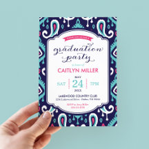 Chic Ikat Paisley Graduation Party Invitation