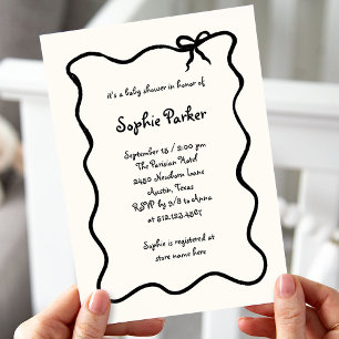 Chic Illustrated French Bow Baby Shower Invitation