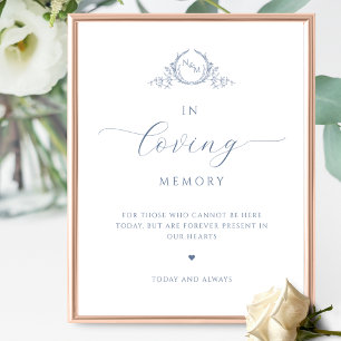 Chic In loving Memory, Monogrammed Dusty Blue Sign