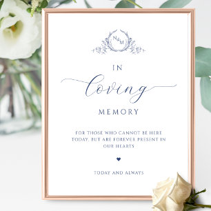 Chic In loving Memory, Monogrammed Navy Blue Sign