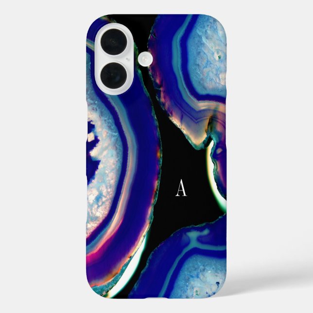 Chic Indigo Agate Geode Monogram Case-Mate iPhone Case (Back)