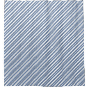 Chic Indigo Blue and White Ticking Stripes Shower Curtain