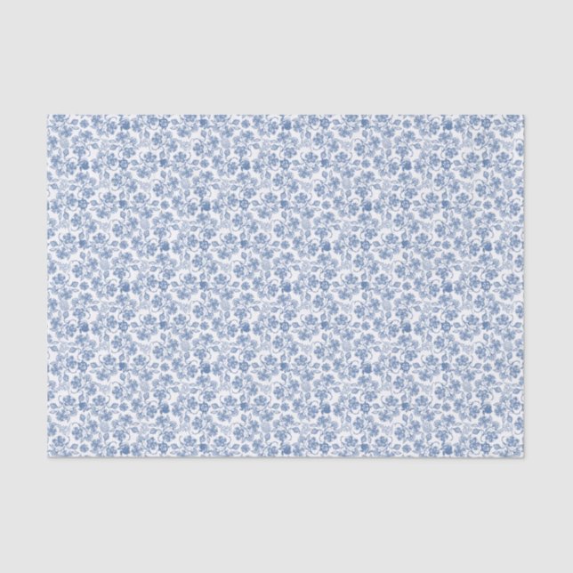 Chic Indigo Blue Ethnic Floral Print Tissue Paper (Front)