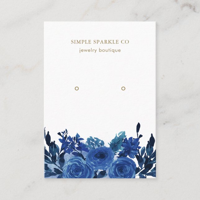 Chic Indigo Blue Floral Earring Display Card (Front)