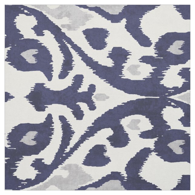 Chic indigo blue grey white ikat tribal patterns fabric (Swatch)