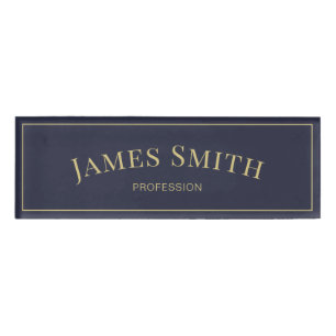 Chic Indigo Dark Blue & Luxury Golden Professional Name Tag