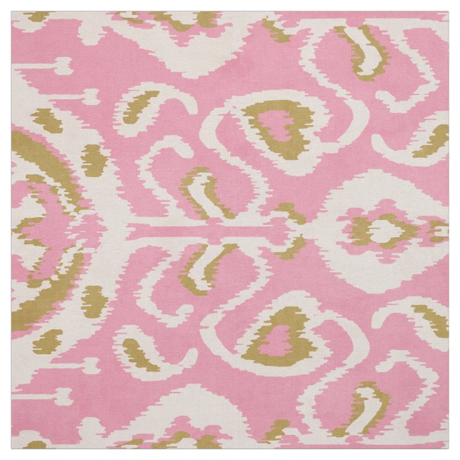Chic indigo gold and pink ikat tribal patterns fabric (Swatch)