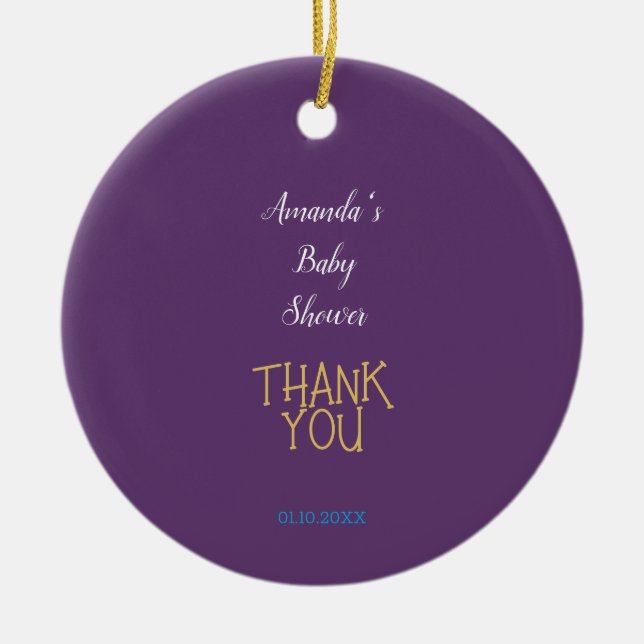 Chic Indigo Gold Colour Minimalist Baby Shower Ceramic Ornament (Front)