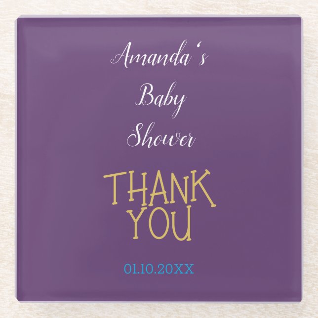 Chic Indigo Gold Colour Minimalist Baby Shower Glass Coaster (Front)